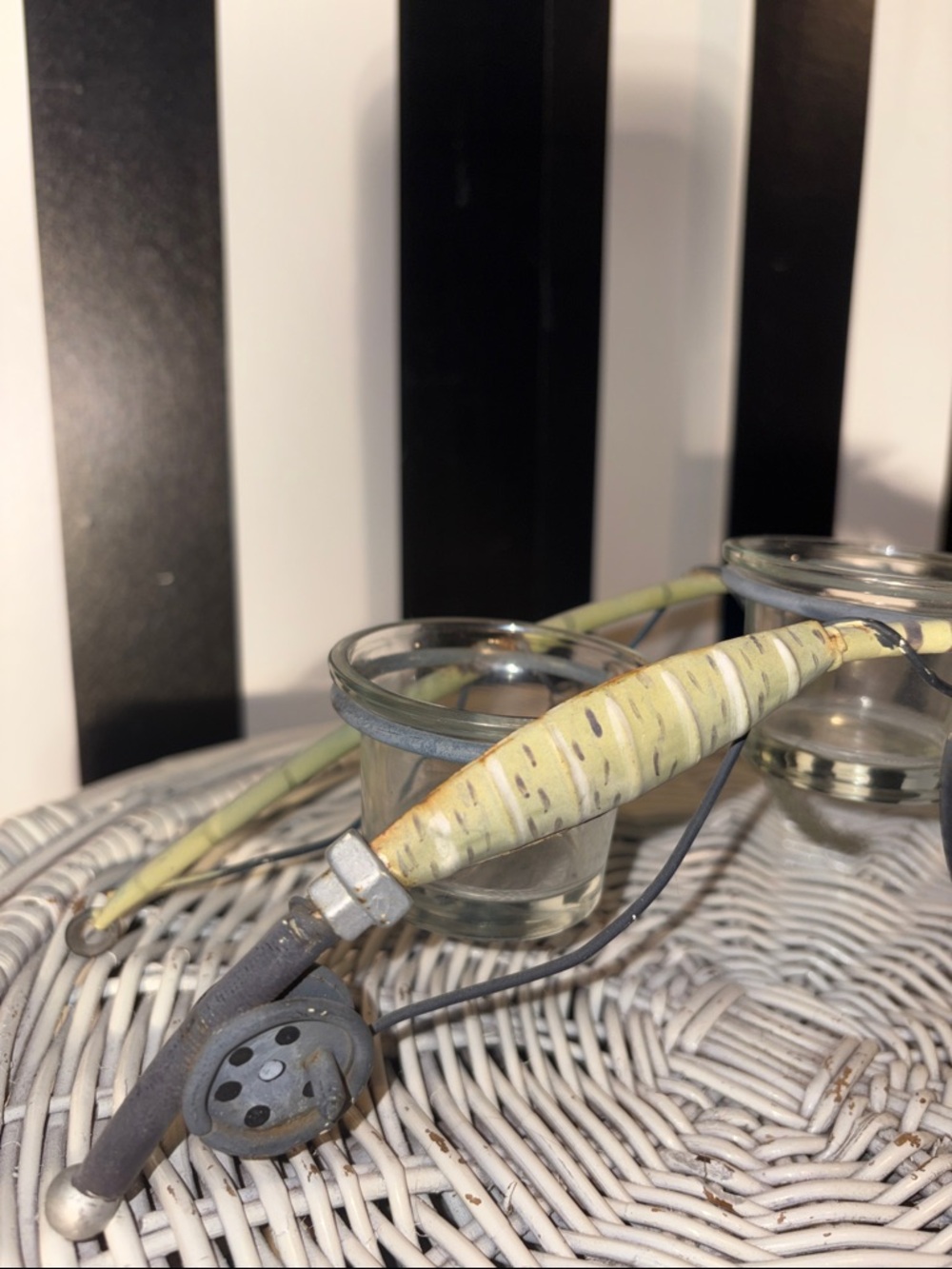 Y2K Nautical Fishing Pole Rustiic Metal Candle Holders with Glass Cups Set of 2